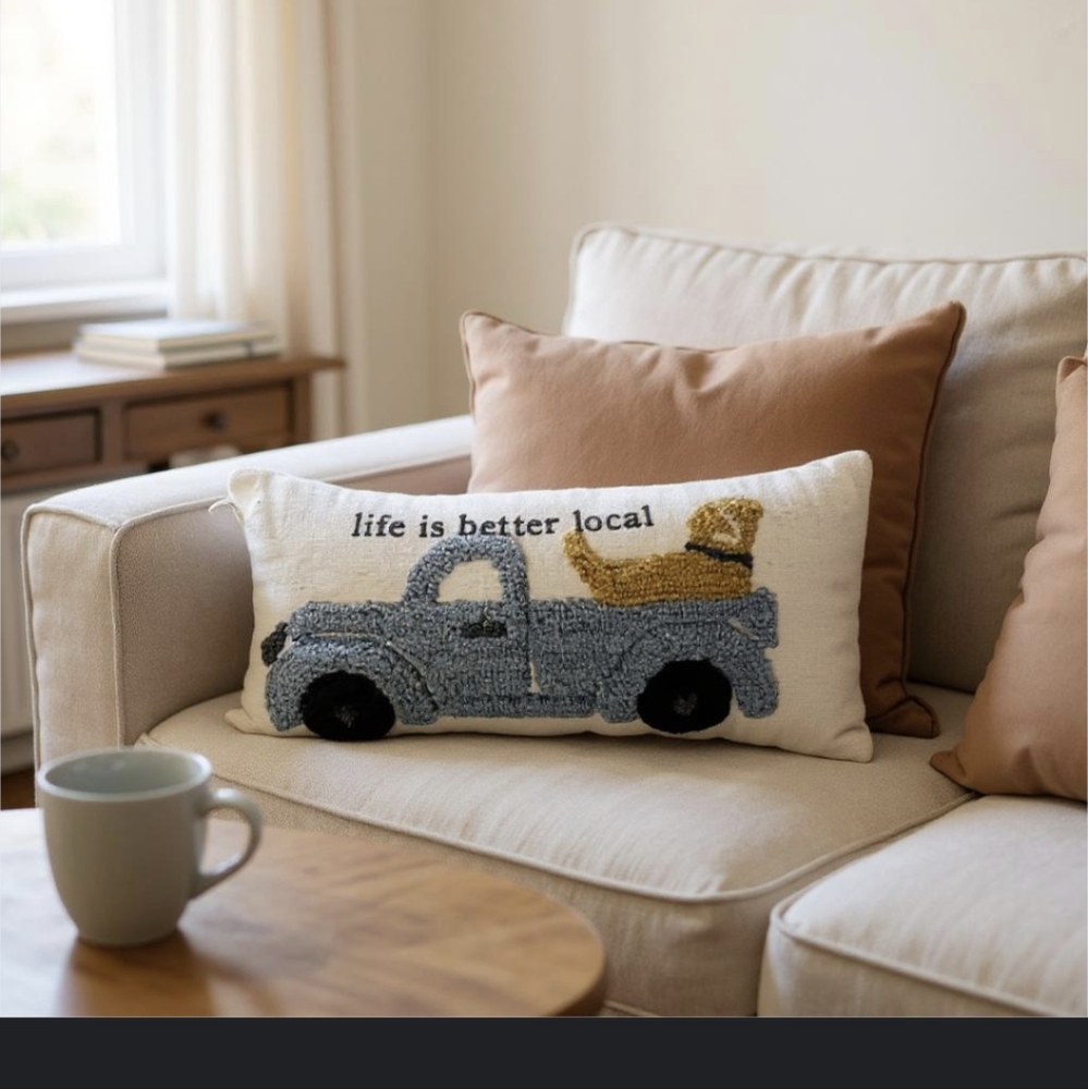 Mud Pie Farm Truck & Dog Hook Pillow